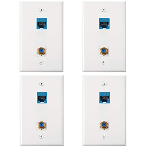 Ethernet Coax Wall Plates with Gold-Plated TV Coax Cable F-Type Port