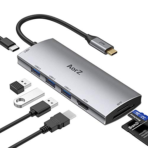 USB C Hub with 4K HDMI, 3 USB Ports, SD/Micro SD Card Reader, and 100W PD
