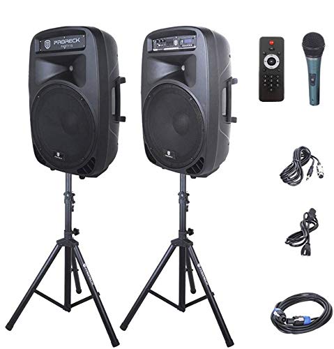PRORECK Party 15 Portable 15-Inch 2000 Watt PA Speaker System Combo