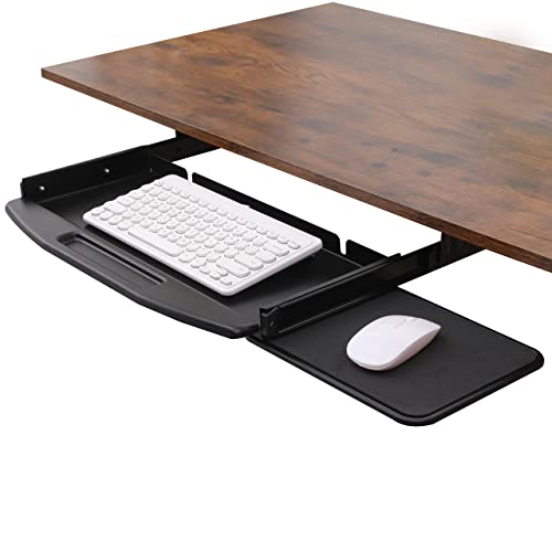 Oaskrac Keyboard Tray Under Desk - Slide-Out Platform with Rotating Mouse Platform