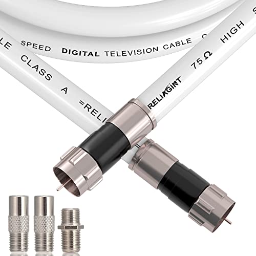 Reliagint 30ft RG6 White Coaxial Cable with F Pin Connector