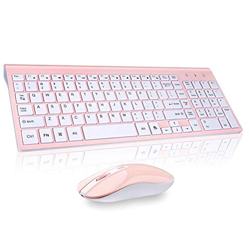 Compact Pink Wireless Keyboard and Mouse Set