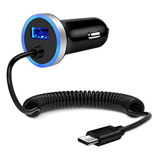 USB C Car Charger with Coiled Cable