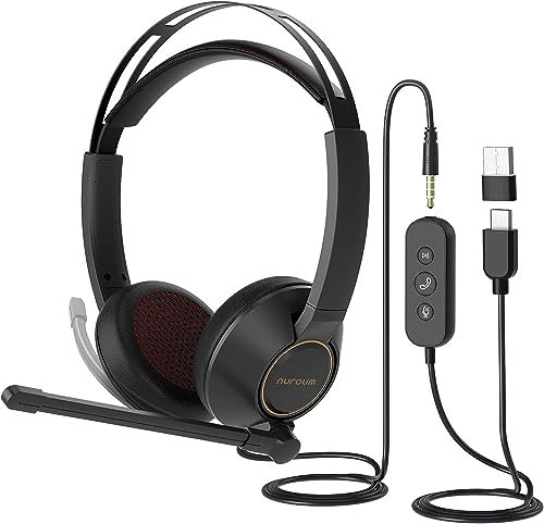 NUROUM Wired Headset with Noise Canceling Microphone