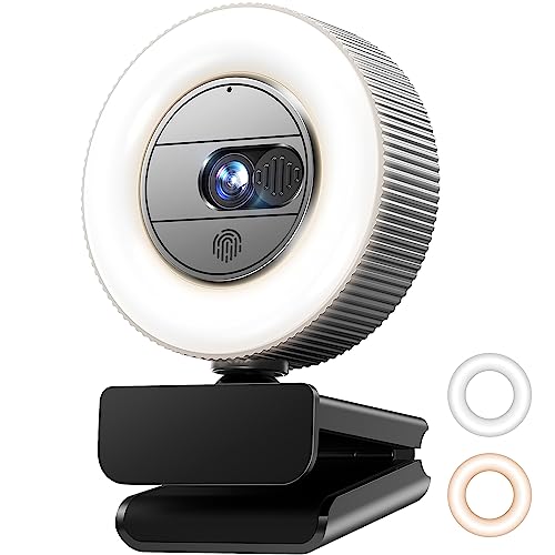 GUSGU 1080P Webcam with Microphone and Ring Light