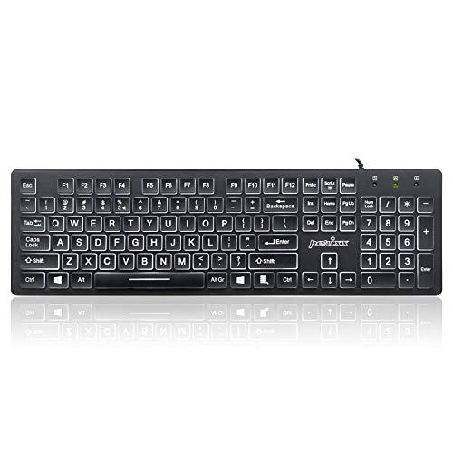 Perixx Wired Backlit USB Keyboard with Large Print Letters