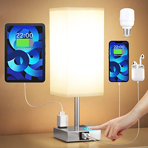 Upgraded Touch Control Bedside Lamp with USB C+A Charging Ports