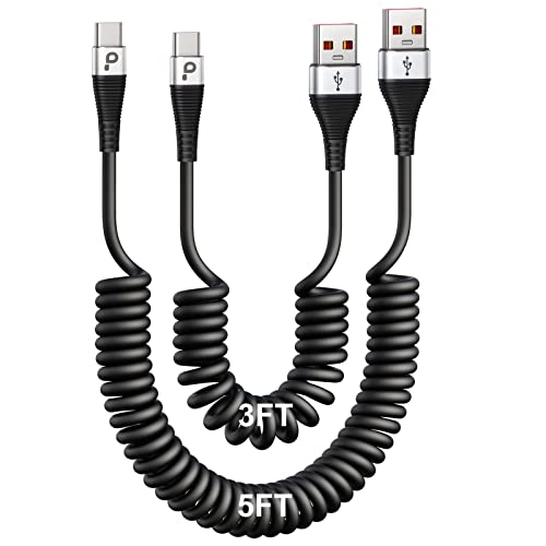 Coiled USB Type C Fast Charging Cable for Car
