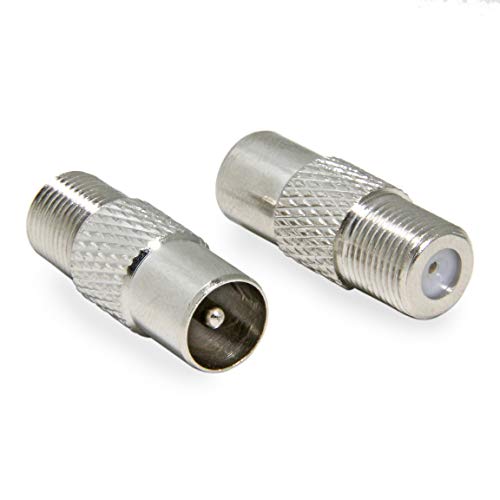 European TV Adapter, 2 Pack PAL Male to F Female RF Coax Connector