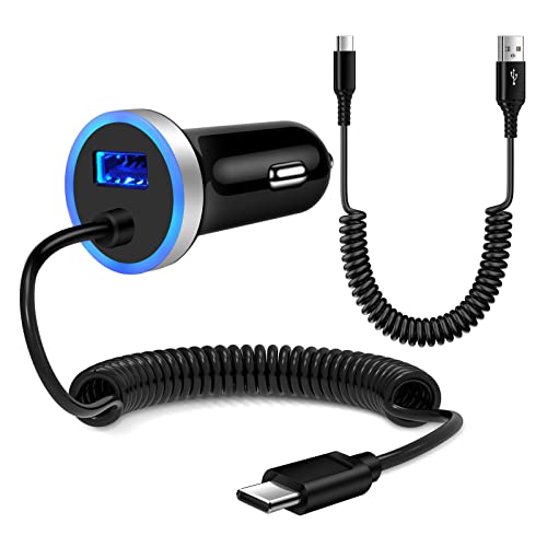 Fast Charging Android Car Charger with Coiled Cable