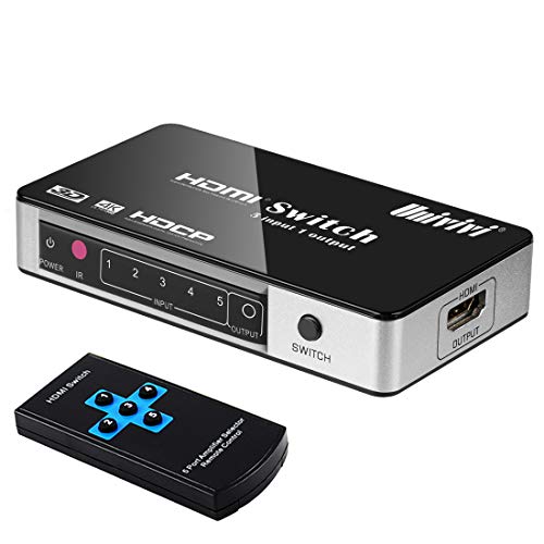 Univivi HDMI Switch 4K - Convenient 5-Port HDMI Splitter with Remote Control and Power Adapter