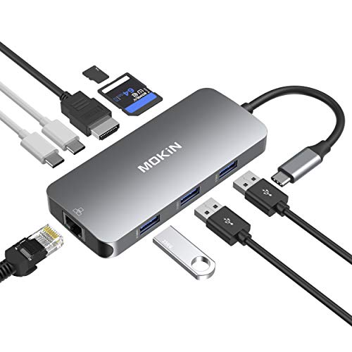 USB C Adapters for MacBook Pro/Air,Mac Dongle with 3 USB Port,USB C to HDMI, USB C to RJ45 Ethernet,MOKiN 9 in 1 100W Pd Charging, USB C to SD/TF Card Reader USB C Hub