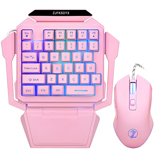 One-Handed Gaming Keyboard and Mouse Combo (Pink)