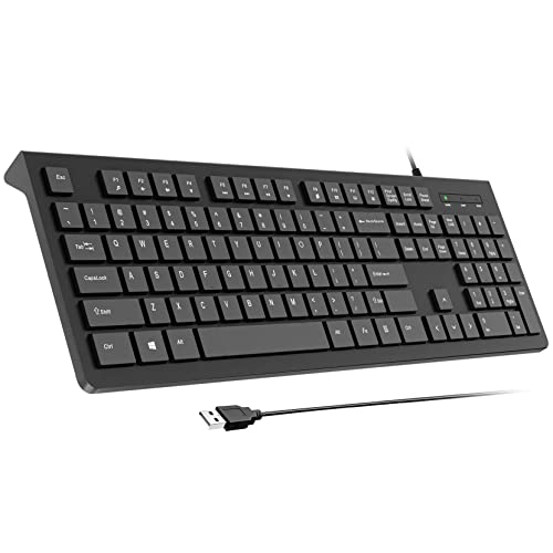 Wired USB Keyboard with Chiclet Keys, Large Number Pad, and Foldable Stands
