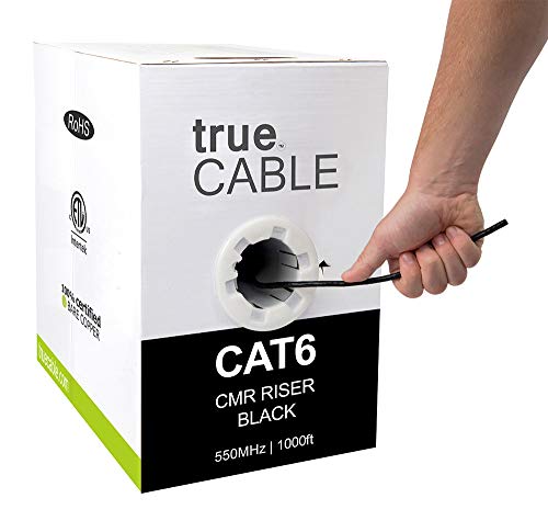trueCABLE Cat6 Riser, 1000ft, Black, 23AWG 4 Pair Solid Bare Copper Ethernet Cable