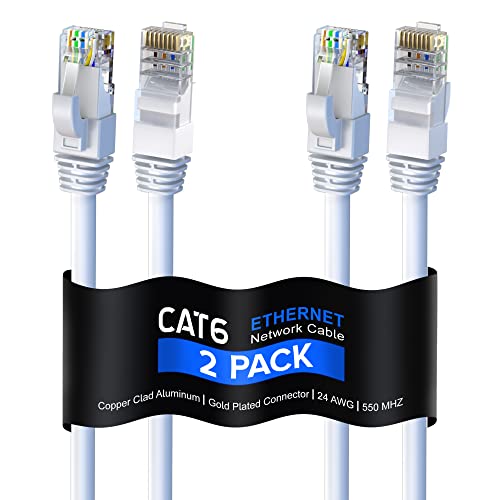Maximm CAT6 Ethernet Cable 20ft - 2 Pack (White)