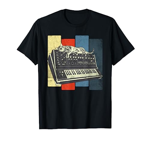 Modular Synth Keyboard Techno Vintage Analog Cat T-Shirt