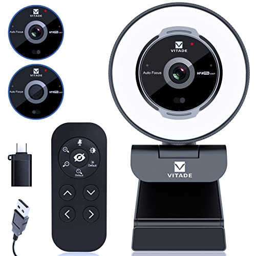 Vitade Zoomable Webcam with Ring Light and Microphone