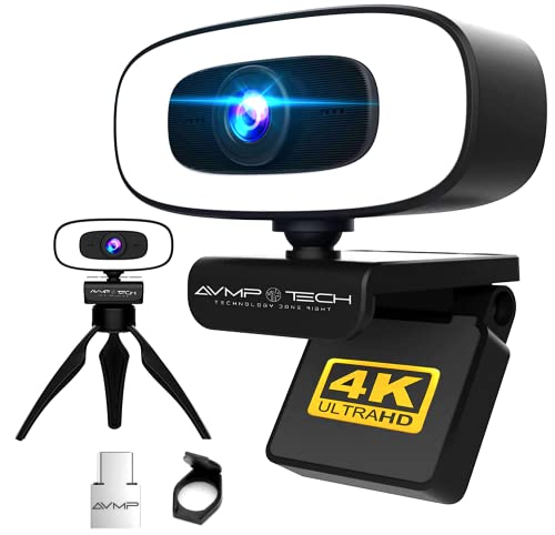 AVMPTECH 4K Webcam with Light & Microphone