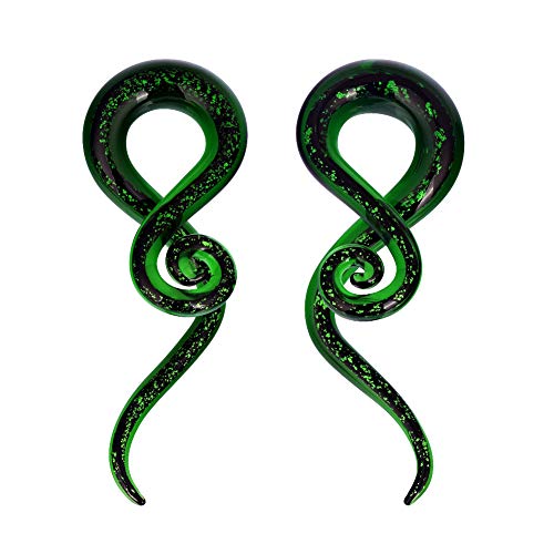 Oyaface Glass Spiral Shaped Ear Plugs Expander Tapers - Unique and Elegant Green Gauges