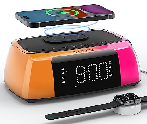 Multifunctional Alarm Clock with Wireless Charging, Bluetooth Speaker, Night Light