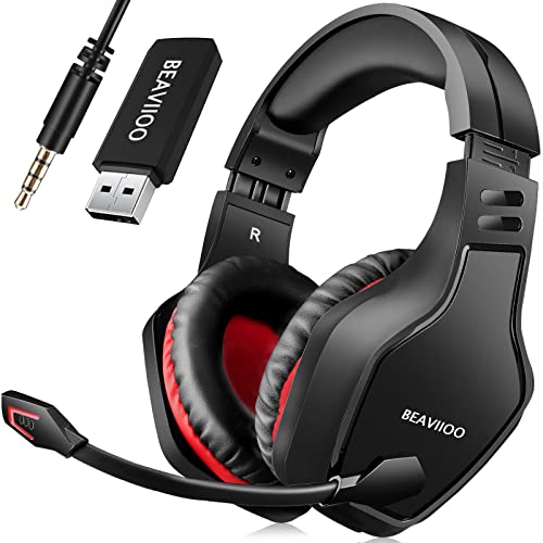 BEAVIIOO Wireless Gaming Headset PC, PS4/PS5 - Immersive Sound, Long Battery Life