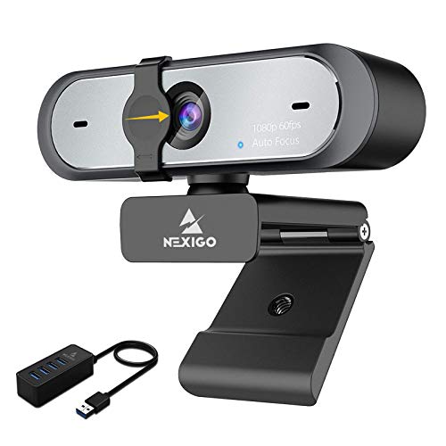 NexiGo AutoFocus Webcam with 4-Port USB 3.0 Hub