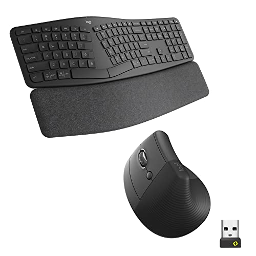 Logitech ERGO K860 Split Wireless Keyboard and Lift Left Mouse