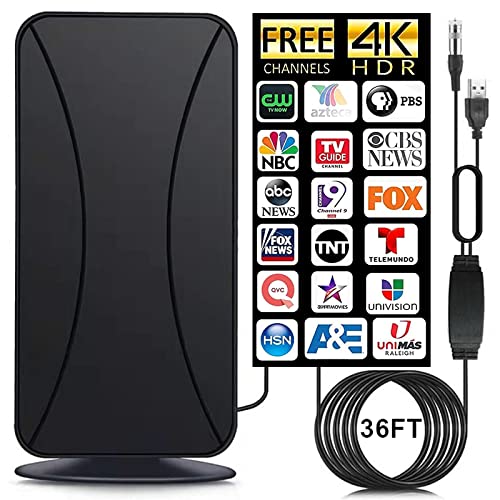 HD Digital Indoor TV Antenna Booster - 36ft Coax Cable/AC Adapter