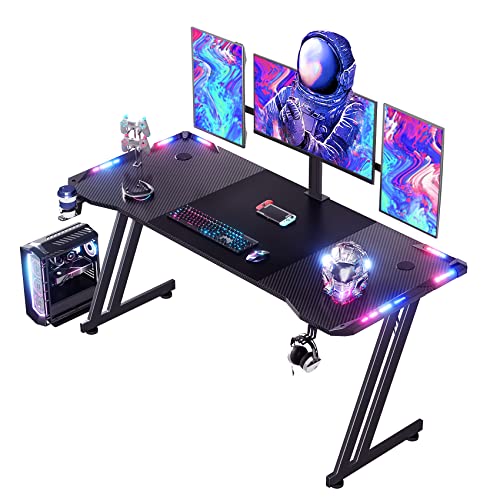 HLDIRECT 63 Inch Gaming Desk with LED Lights