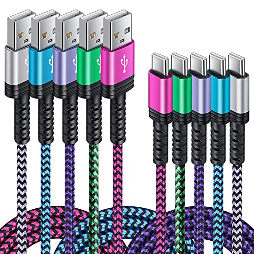 5PACK Android Charger Cable C Fast Charging Phone Charger Type C to USB A Power Cord 6FT/2.4A