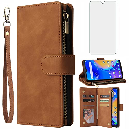 TCL 20 SE 6.82 Wallet Case and Tempered Glass Screen Protector Flip Cover