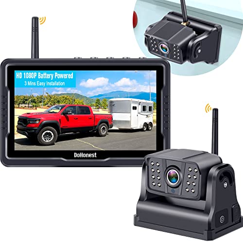 DoHonest Wireless Backup Camera: Scratch-Proof Truck Trailer Hitch Rear View Camera HD 1080P No Wiring No Drilling Rechargeable 5 Inch Monitor System