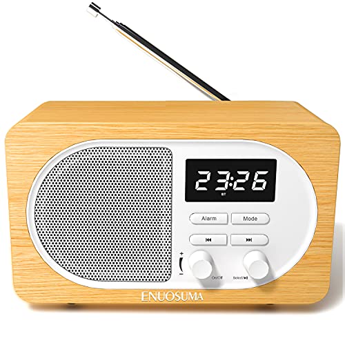ENUOSUMA Retro Bluetooth Speaker with FM Radio & Alarm Clock