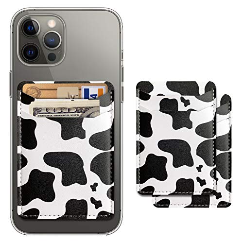 Stylish Adhesive Phone Wallet - Cow Print Design