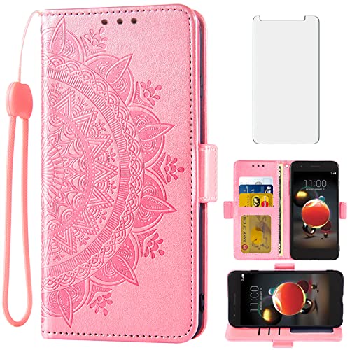 LG Aristo 2 Phone Case with Screen Protector Wallet Cell Cover in Rose Gold