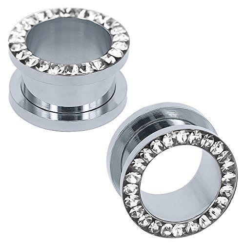 Stainless Steel Crystal Ear Tunnel Plugs - 4g(5mm)