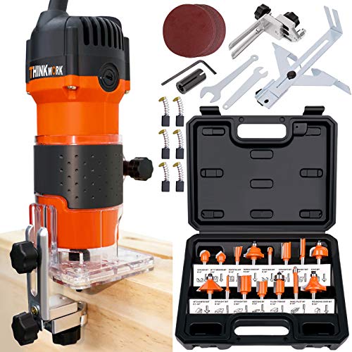 Compact Wood Palm Router with 15 pieces 1/4" Router Bits Set
