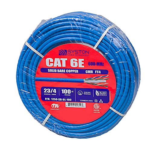 Syston Cat 6E Ethernet Network Cable - 100 FT, Heat Resistant Riser Rated