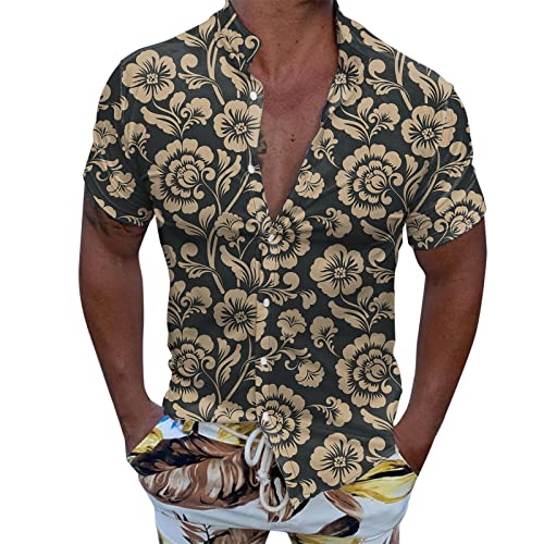 Men Casual 3D Printed Shirts Fashion Top Blouse (Black, XL)