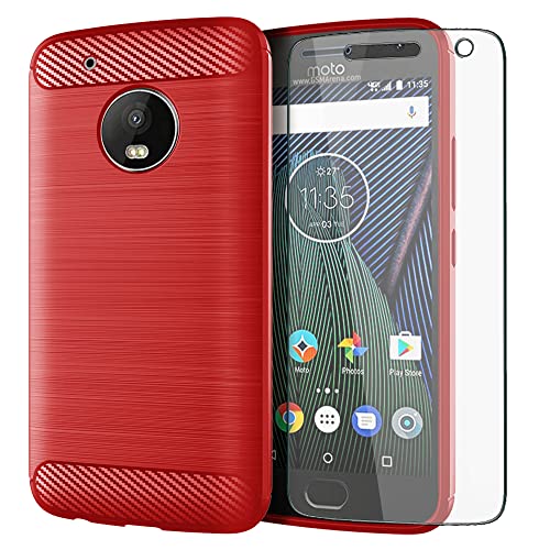 Moto G5 Plus Phone Case with Screen Protector - Carbon Fiber Red