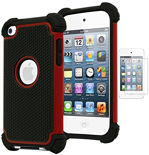 Hybrid Armor Case for Apple iPod Touch 4 - Red+Black