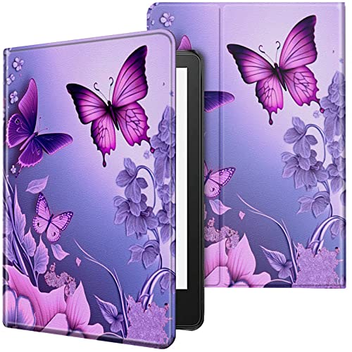 Kindle Paperwhite Case - Pink Flowers Purple Butterflies