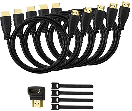 5 Pack High-Speed HDMI Cables-6ft with 90 Degree Adapter