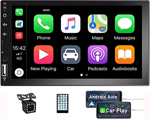 Double Din Car Stereo with Apple CarPlay/Android Auto and Backup Camera