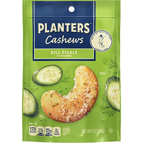 Delicious PLANTERS Whole Cashews Dill Pickle Flavored Snacks