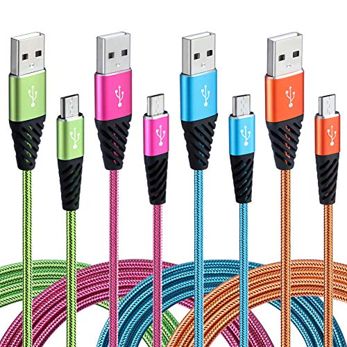 Boenoea Micro USB Cable 6ft 4-Pack Braided Android Charger Cable