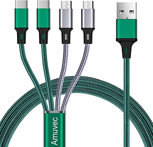 Amuvec Multi Android Charger Cable - Fast Charging 4 in 1 Cord with Micro USB and Type C Ports