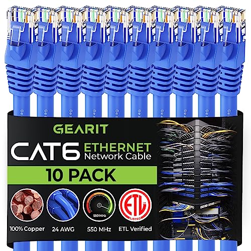 GearIT Cat 6 Ethernet Cable - 6 ft (10-Pack)