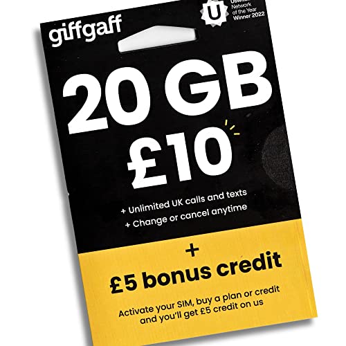 GiffGaff UK & Europe PAYG SIM Card with Bonus